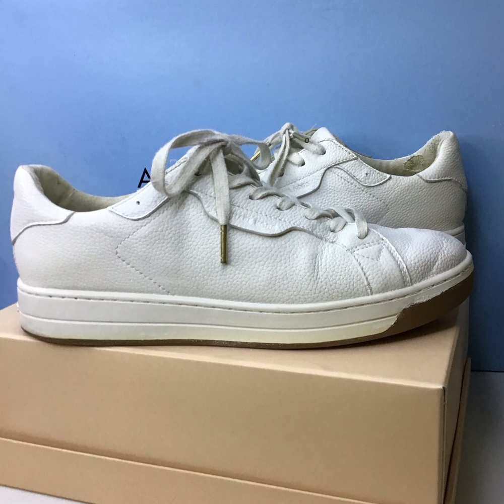 Michael Kors White Leather Sneakers Gold Accents.